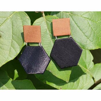 Black Hexagon Earrings