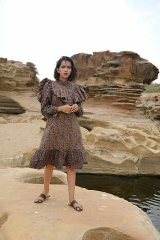 Kiaayo 'Mystic Soil' Ajrakh Handblock Print Dress