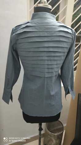 Blueish Grey A-line Shirt Style Top