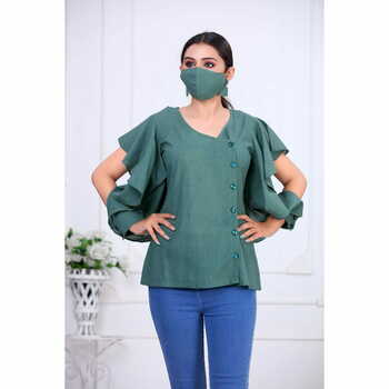 Dull Forest Green Top with Overlap front